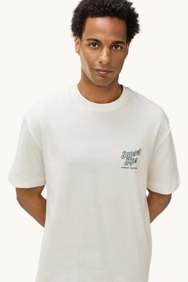 Herren - T-Shirt - Relaxed Fit - strukturiert - weiß