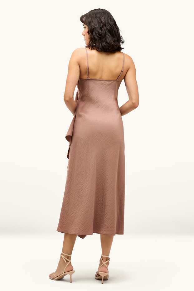 Damen - Fit & Flare Kleid mit V-Ausschnitt - hellbraun