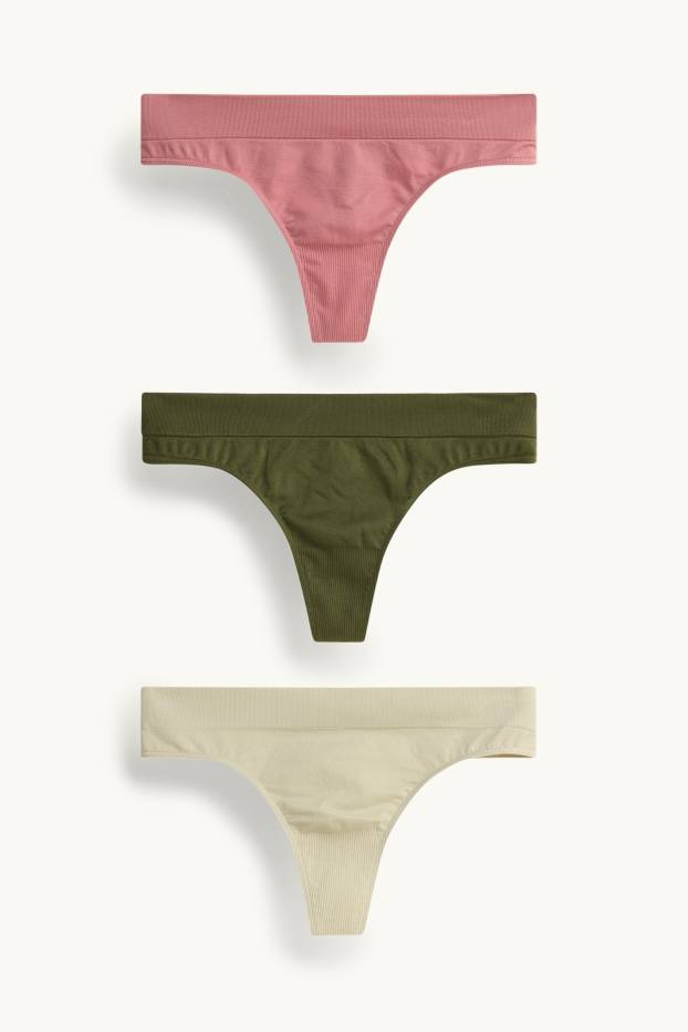 Dámské - Multipack 3 ks - tanga - bezešvá - zelená