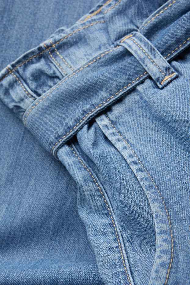 Women - Cropped paper bag jeans - high waist - wide leg - blue denim
