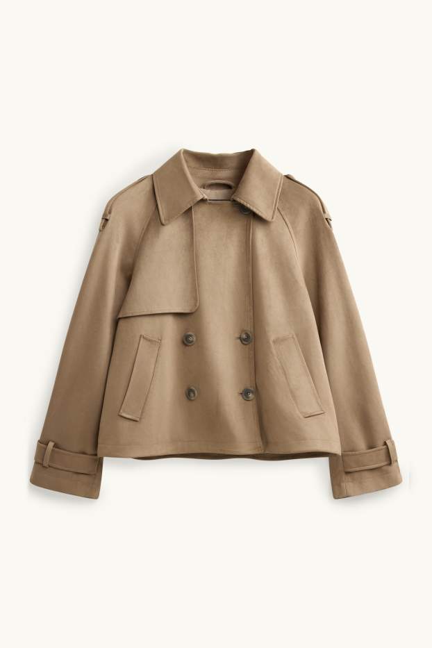Women - Cropped trench coat - faux suede - light brown