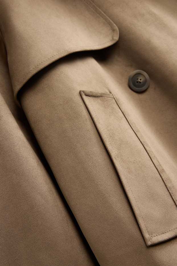 Women - Cropped trench coat - faux suede - light brown