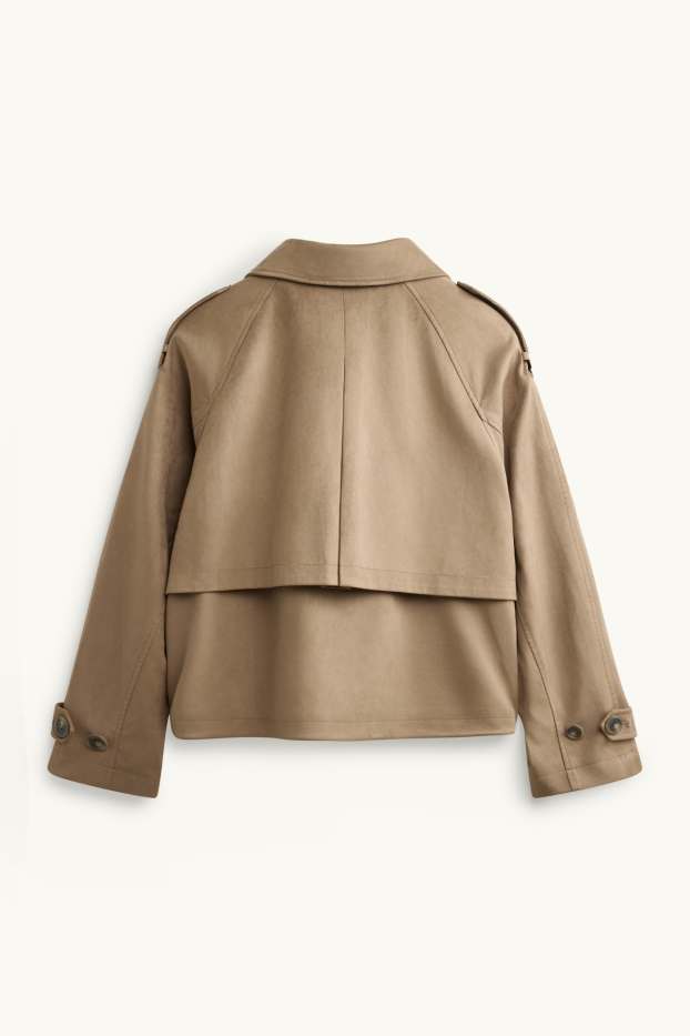 Women - Cropped trench coat - faux suede - light brown