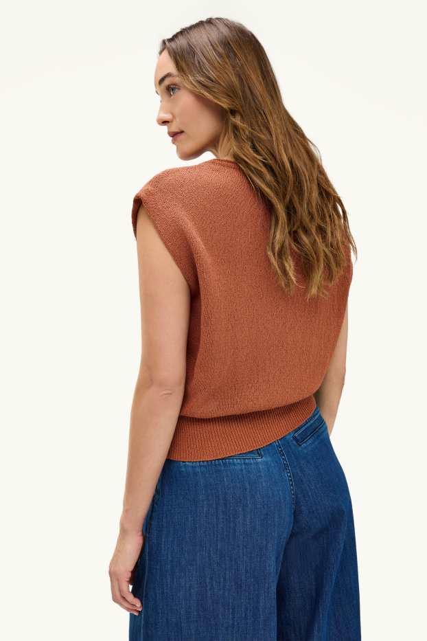 Donna - Gilet in maglia - a maniche corte - marrone