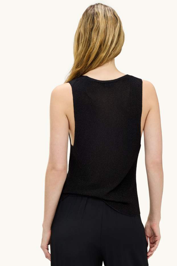 Donna - Gilet in maglia - a coste - nero
