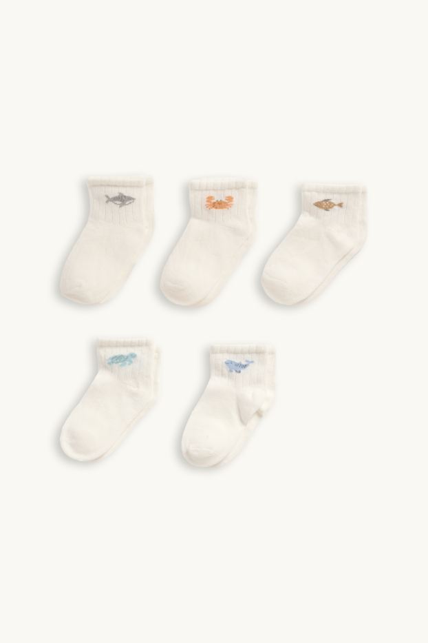Bébés garçons - Lot de 5 paires - petits animaux - chaussettes bébé à motif - blanc