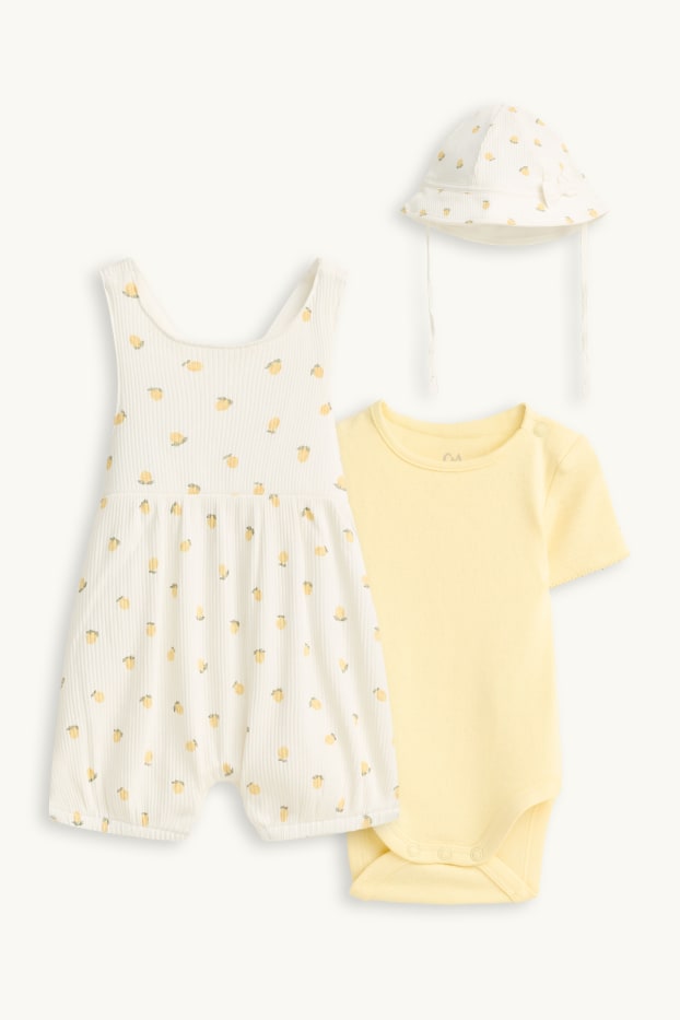 Baby Mädchen - Zitrone - Erstlingsoutfit - 3 teilig - weiss / gelb