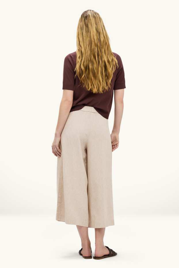 Damen - Stoffhose - Mid Waist - Wide Leg - beige