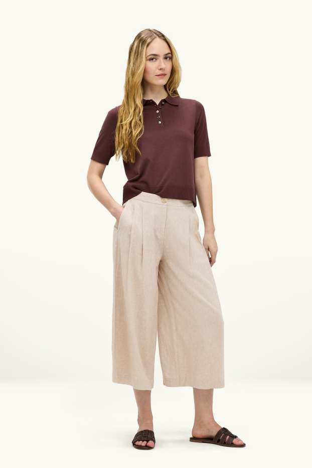 Damen - Stoffhose - Mid Waist - Wide Leg - beige