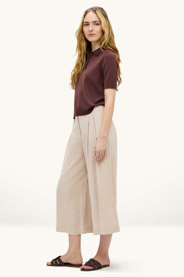 Damen - Stoffhose - Mid Waist - Wide Leg - beige