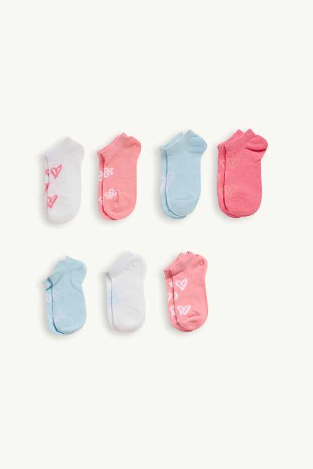 Kinder Mädchen - Multipack 7er - Herz und Blume - Sneakersocken - pink