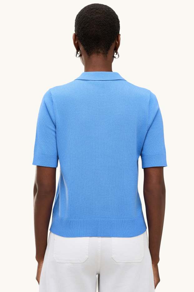 Women - Knitted polo shirt - regular fit - blue