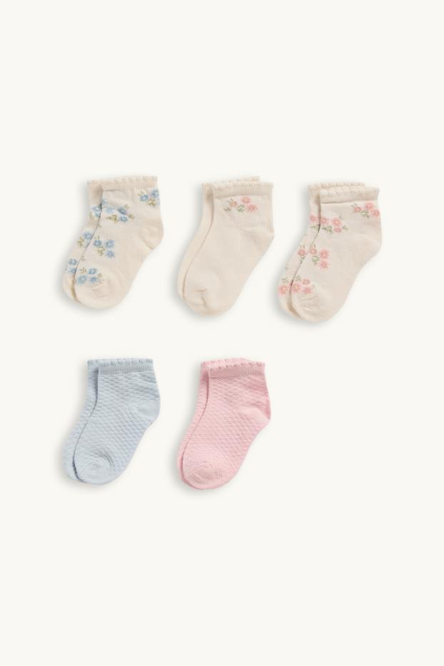 Bébés filles - Lot de 5 paires - petites fleurs - chaussettes bébé - beige
