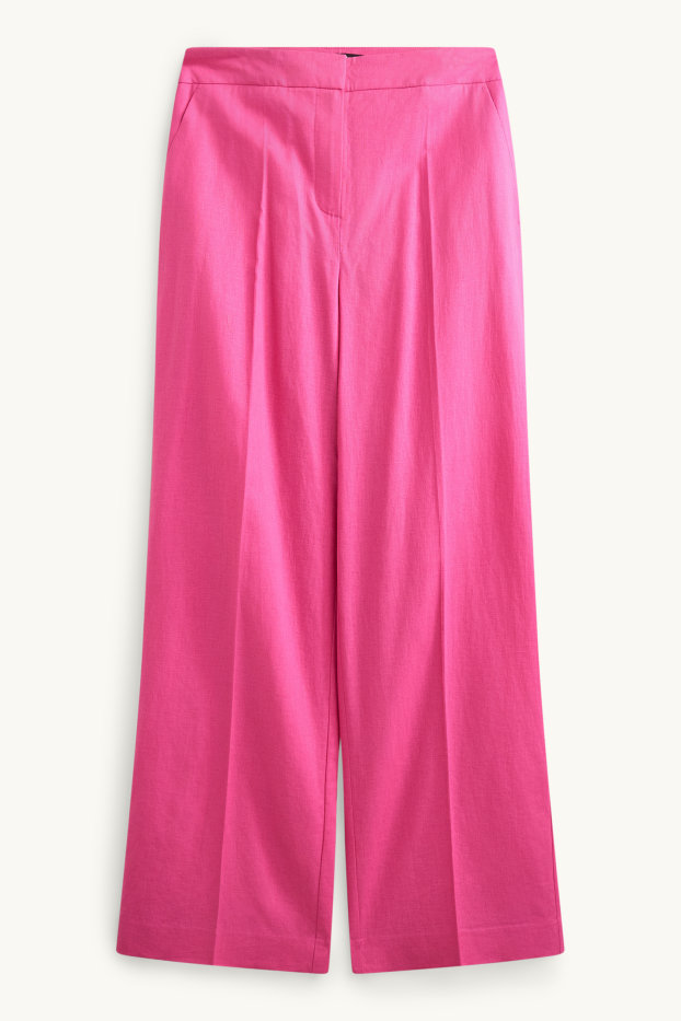 Damen - Stoffhose - High Waist - Wide Leg - Leinen-Mix - pink