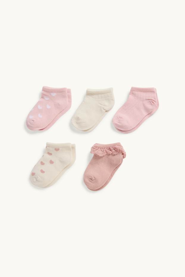 Bébés filles - Lot de 5 paires - cœurs - chaussettes bébé à motif - rose