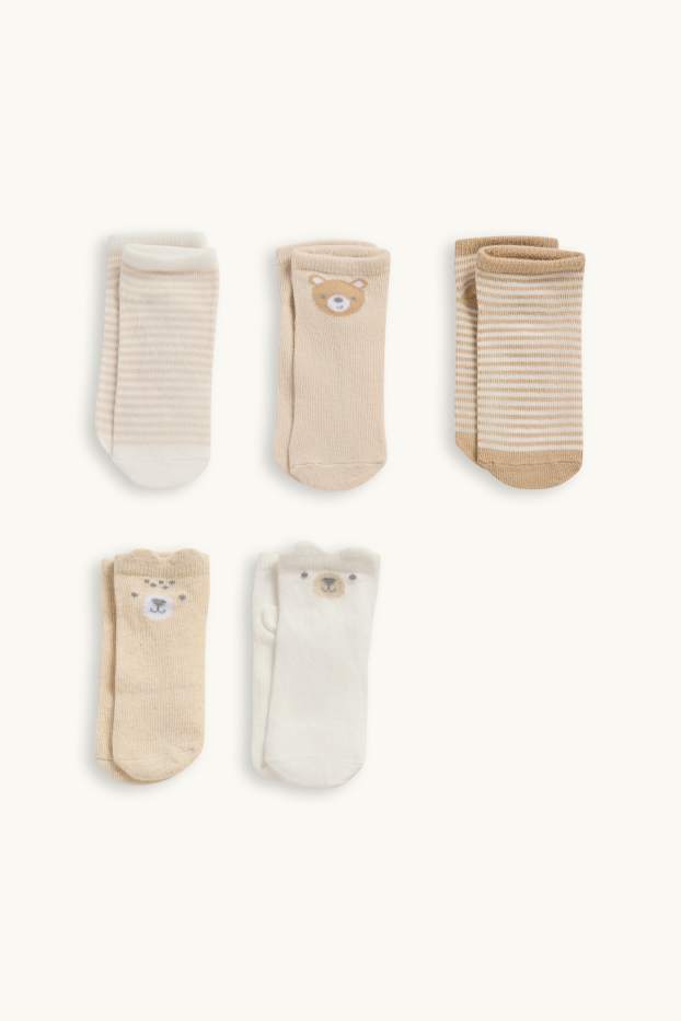 Bébés garçons - Lot de 5 paires - oursons - chaussettes pour bébé à motif - marron / blanc crème