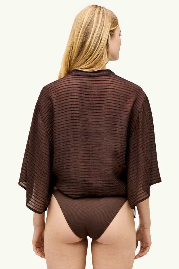 Femmes - Chemisier de plage noué - texturé - marron