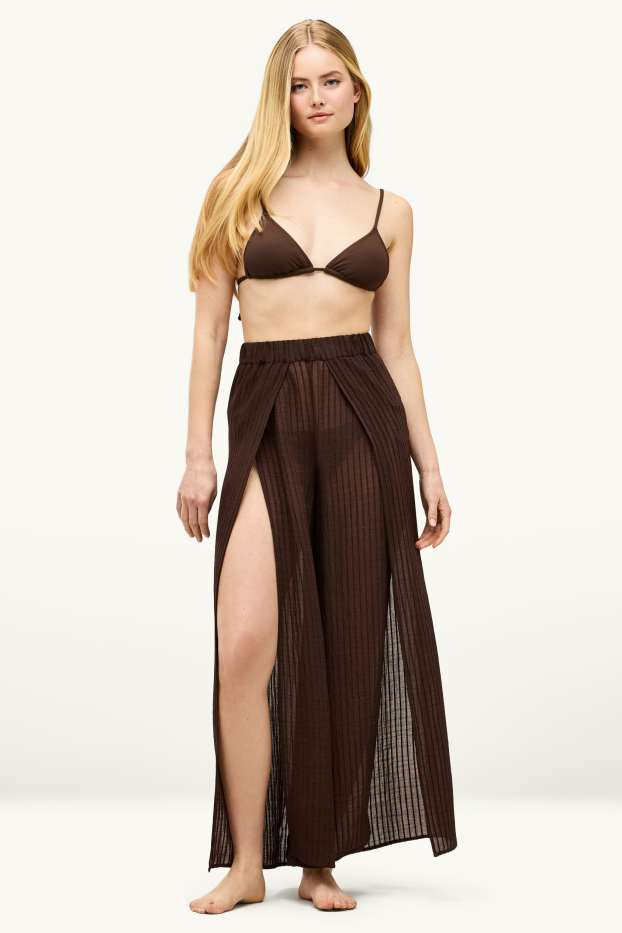 Dona - Pantalons de tela - high waist - palazzo - de ratlles - marró