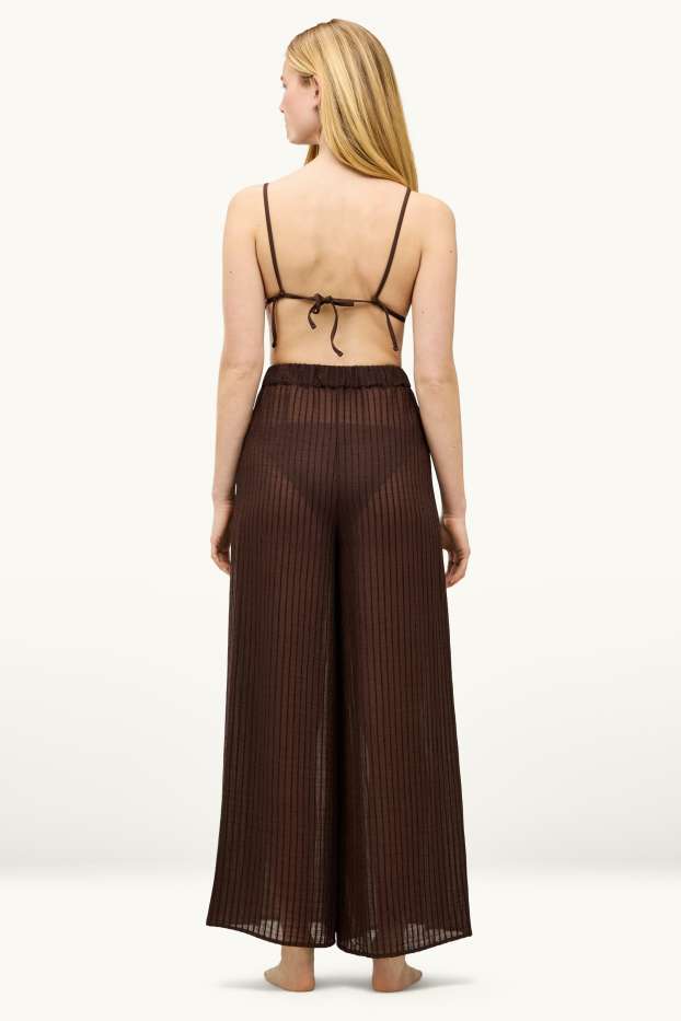 Dona - Pantalons de tela - high waist - palazzo - de ratlles - marró