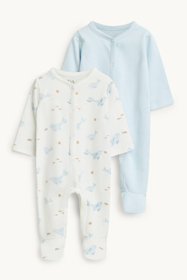 Baby: jongens - Set van 2 - walvis - babypyjama - wit / lichtblauw