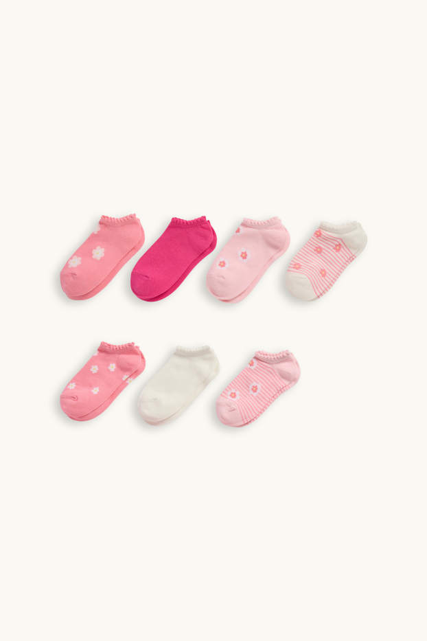 Enfants filles - Lot de 7 paires - petites fleurs - chaussettes bébé à motif - rose