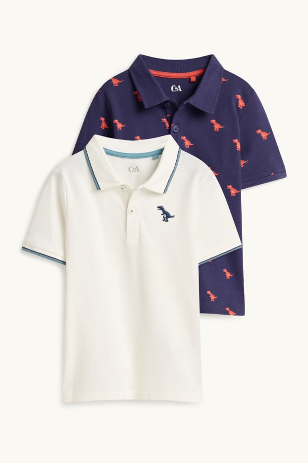 Kinder Jungen - Multipack 2er - Dinosaurier - Poloshirt - dunkelblau / weiss