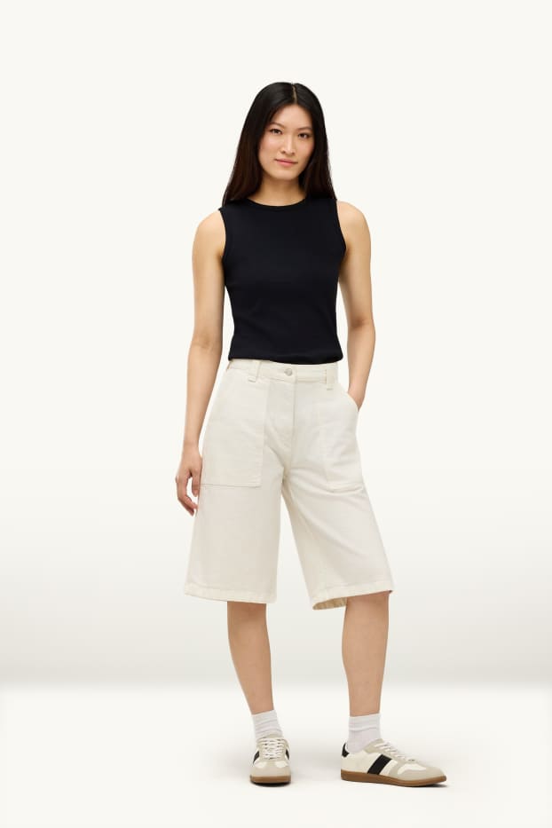 Donna - Bermuda di jeans - vita media - bianco