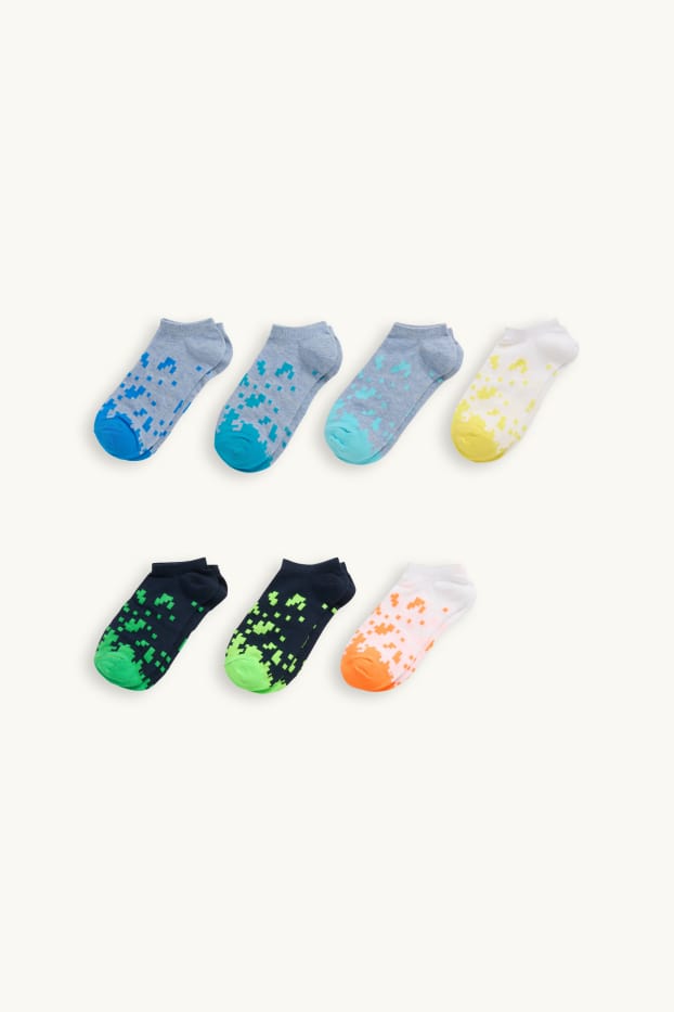 Kinderen: jongens - Set van 7 paar - pixels - sneakersokken - blauw