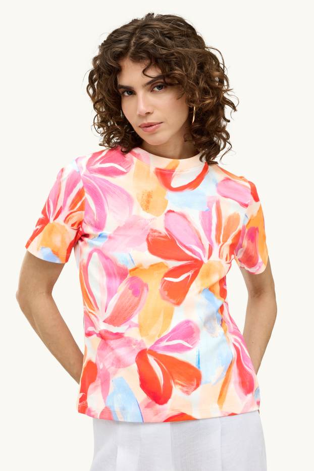 Women - T-shirt - regular fit - floral - red