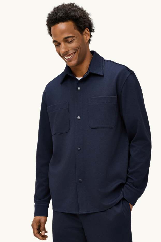 Men - Shirt jacket - relaxed fit - kent collar - dark blue