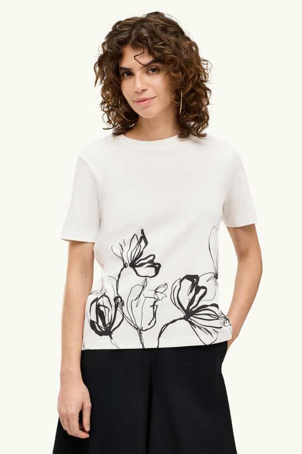 Dona - Samarreta de màniga curta - regular fit - de flors - blanc