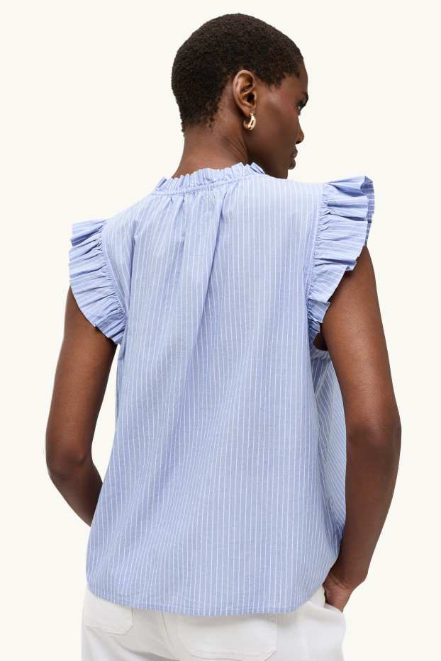 Damen - Bluse mit V-Ausschnitt - gestreift - weiß / blau