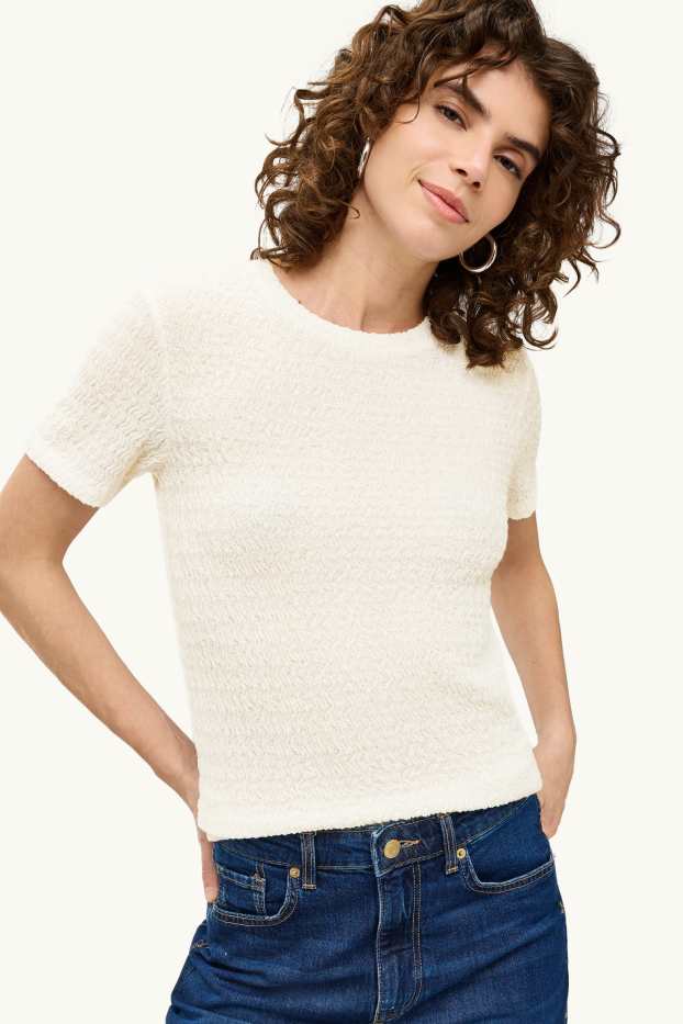 Femei - Tricou - regular fit - structurat - alb
