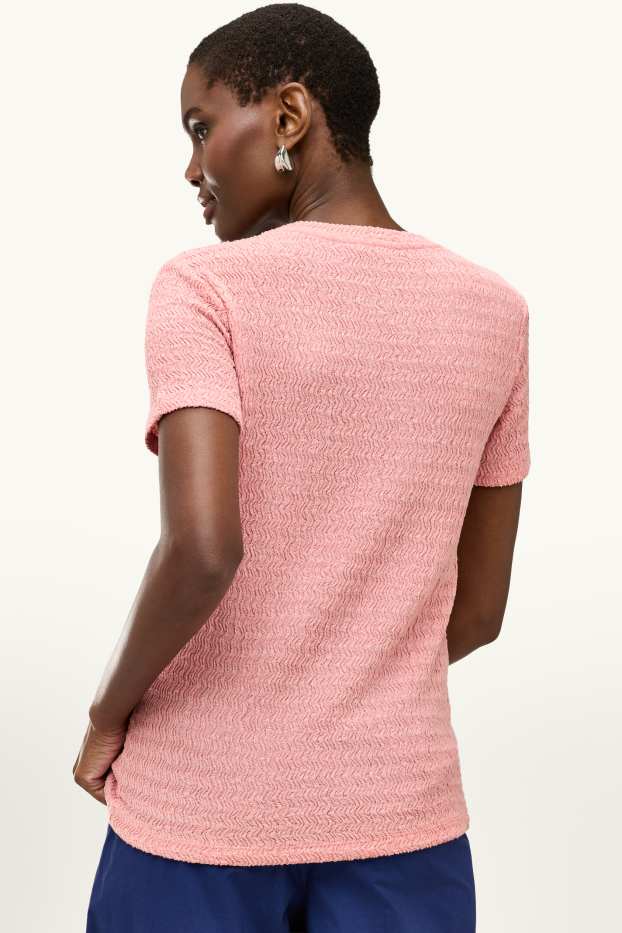 Dames - T-shirt - regular fit - met structuur - roze