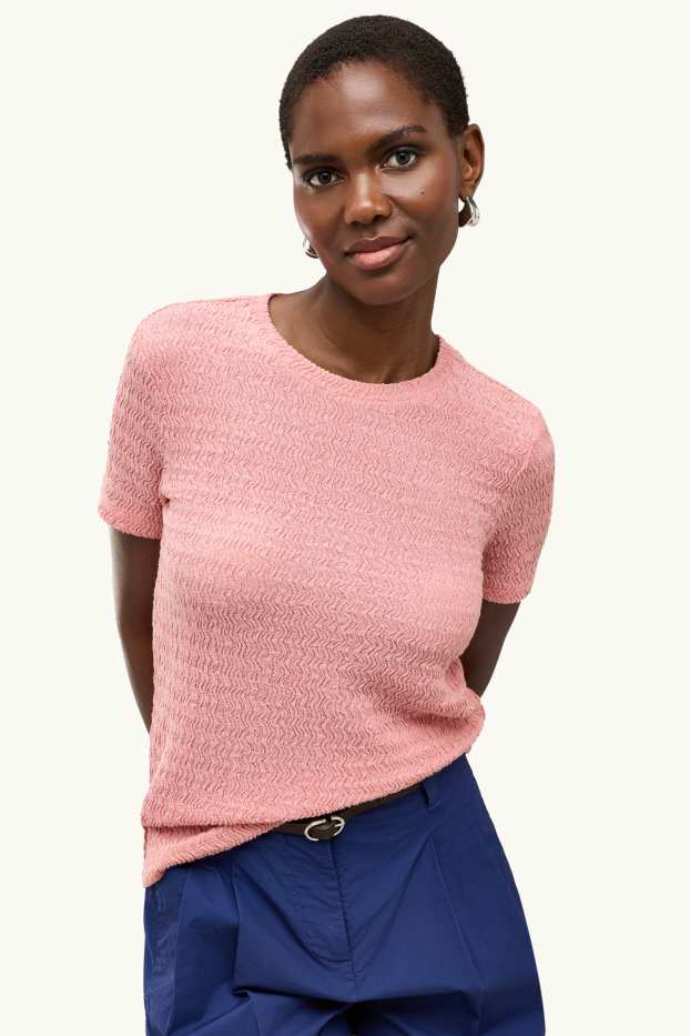 Dames - T-shirt - regular fit - met structuur - roze