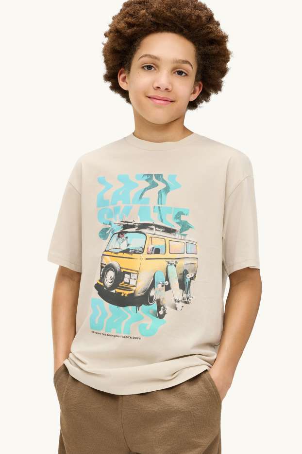 Bambini - Camion e skateboard - maglia a maniche corte - beige