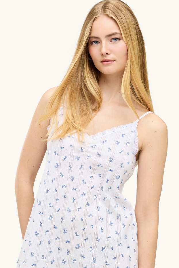 Femmes - Chemise de nuit en Pointelle - à fleurs - blanc