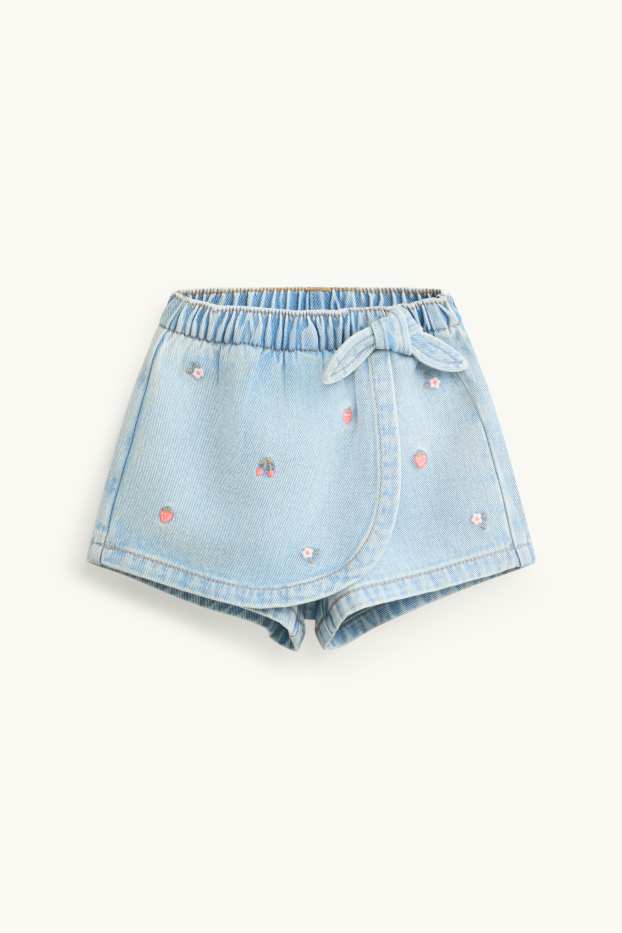 Bébés filles - Fruit et petites fleurs - jupe short pour bébé avec nœud - aspect jean - bleu