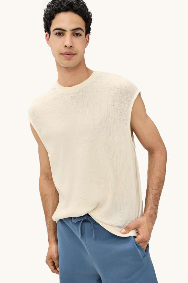 Herren - T-Shirt - Oversized - gerippt - cremeweiss