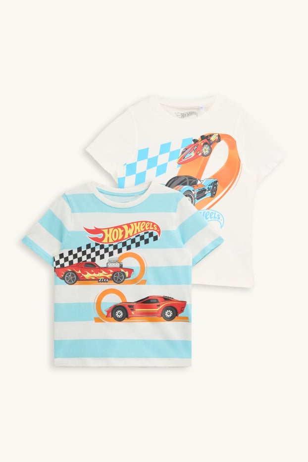 Children Boys - Multipack of 2 - Hot Wheels - short sleeve T-shirt - striped - white / light blue