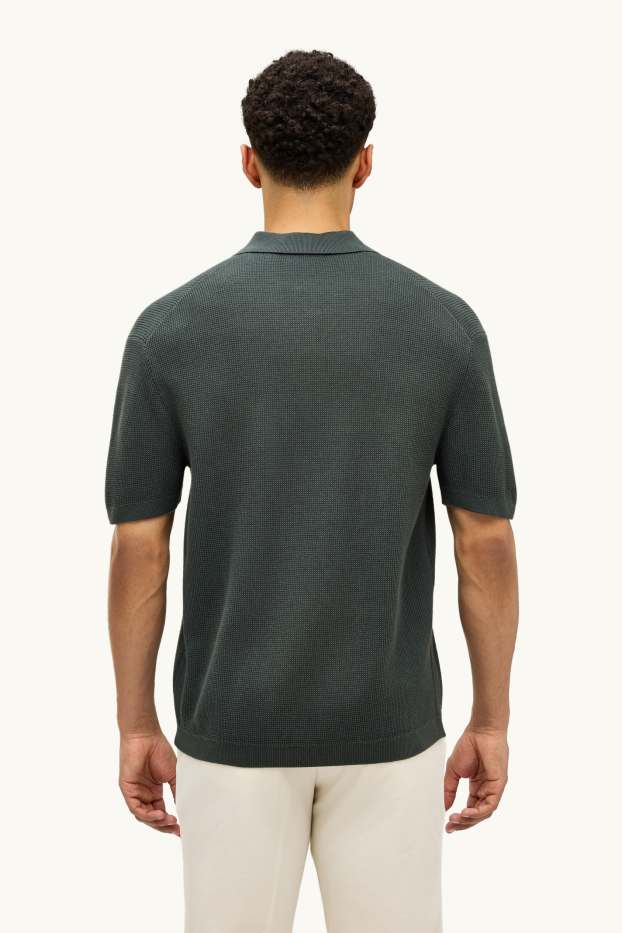 Herren - Strick-Poloshirt - Relaxed Fit - dunkelgrau