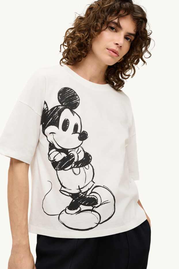 Damen - T-Shirt - Relaxed Fit - Micky Maus - weiß