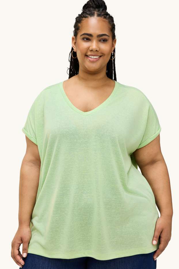 Dames - T-shirt met V-hals - relaxed fit - lichtgroen
