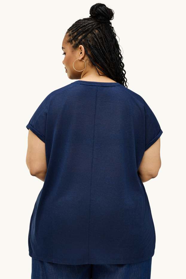 Dames - T-shirt met V-hals - relaxed fit - donkerblauw