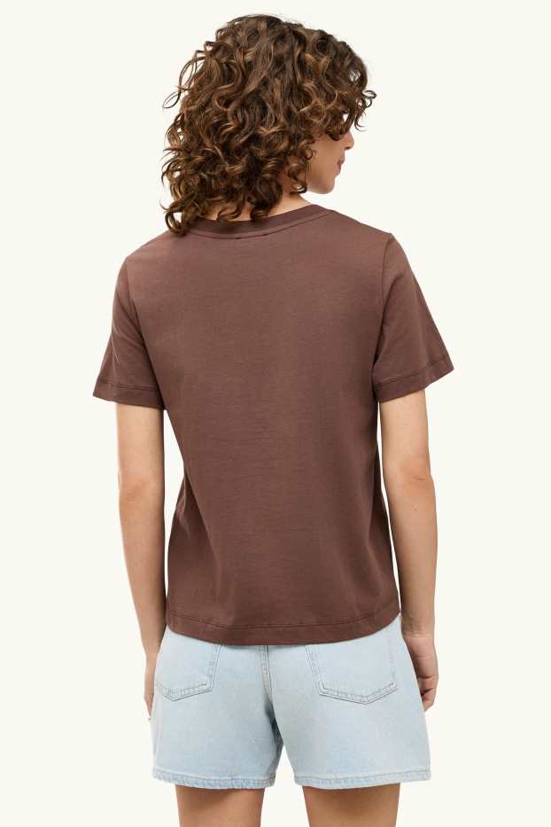 Donna - T-shirt - regular fit - effetto brillante - marrone