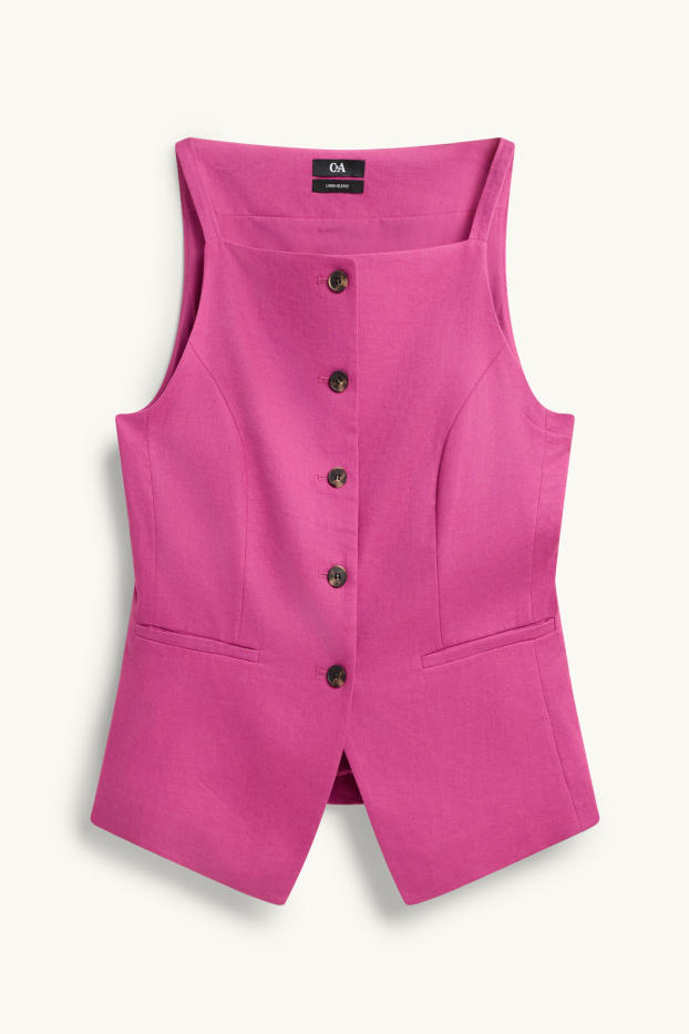 Dames - Business-gilet - getailleerd - linnenmix - fuchsiarood