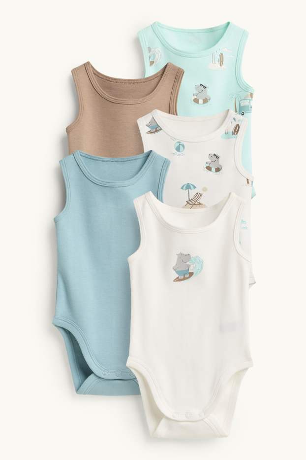 Baby: jongens - Set van 5 - nijlpaard - rompertje - wit