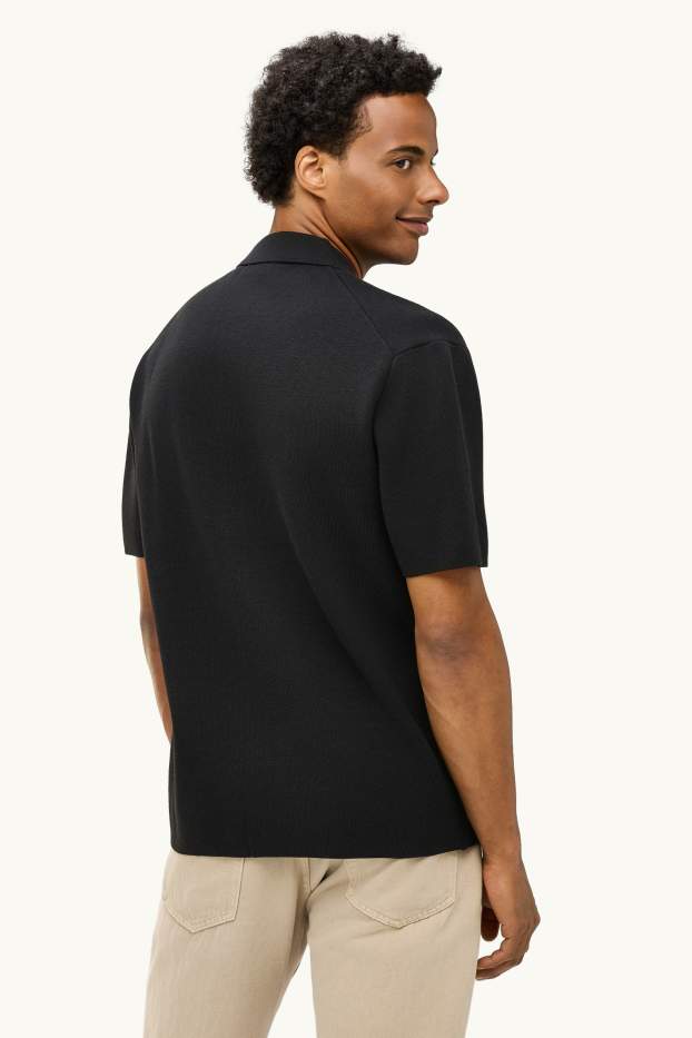 Herren - Strick-Hemd - Relaxed Fit - schwarz