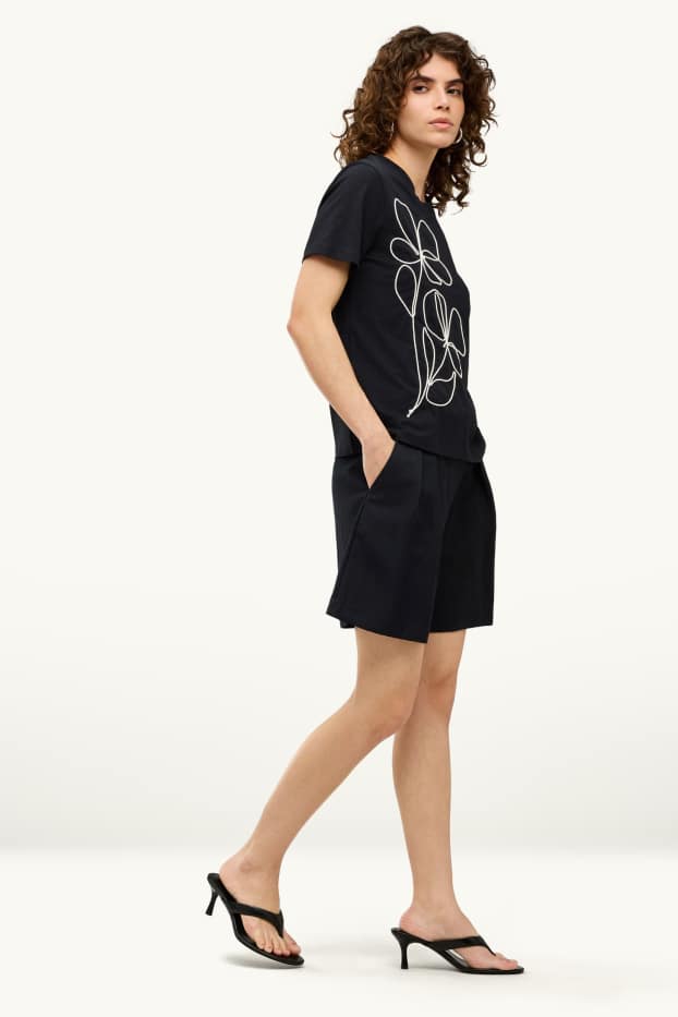 Dames - Bermuda met riem - high waist - zwart