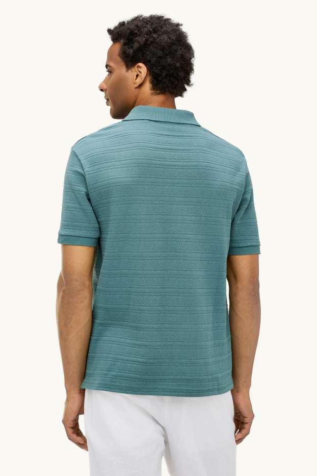 Heren - Gebreid poloshirt - regular fit - met structuur - gestreept - turquoise